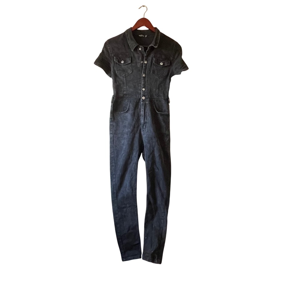 Nasty Gal Collection Black Denim Short Sleeve‎ Jumpsuit Utility size 6